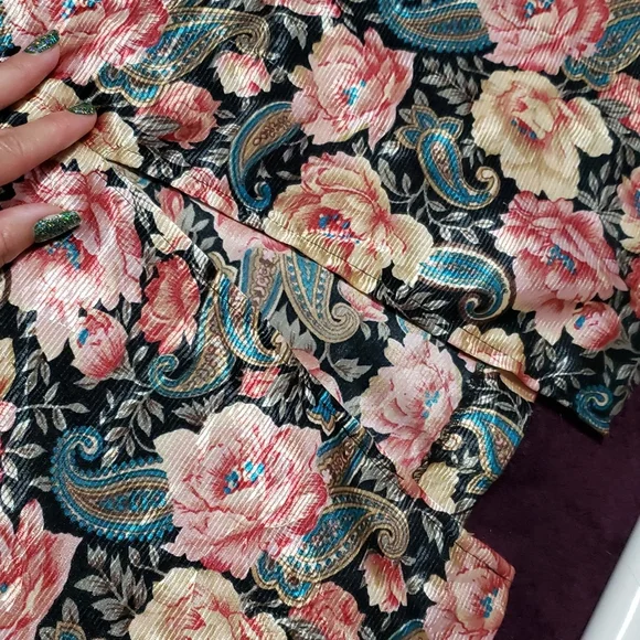 RARE!! Vintage Floral & Lace Peplum V Neck Pencil Skirt Formal Mini Midi Dress - Picture 9 of 11